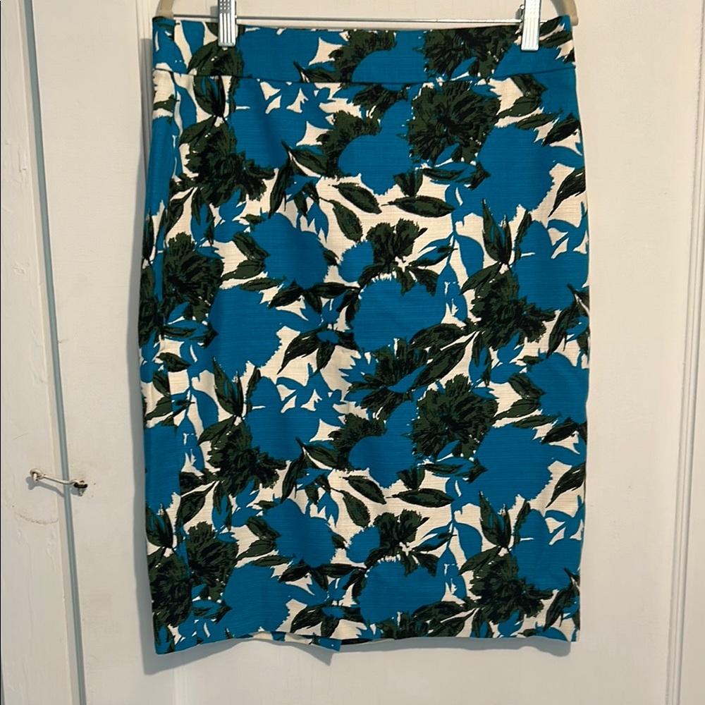 J. Crew Blue and Green Pencil Skirt Knee-Length Work